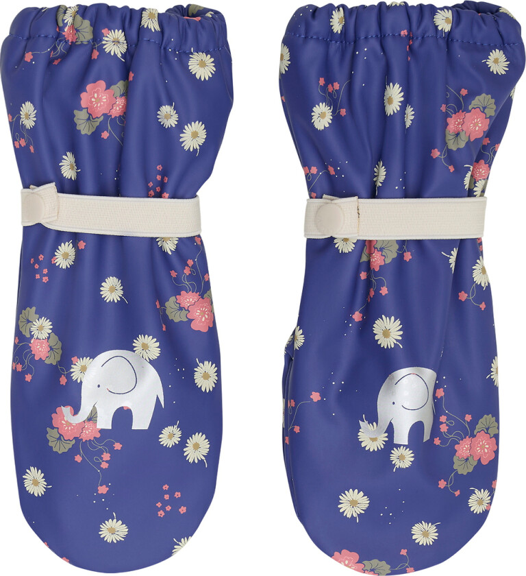 Votter m. Fleece - PU - Skipper Blue m. Blomster - - 2-4 år (92-104) - Votter