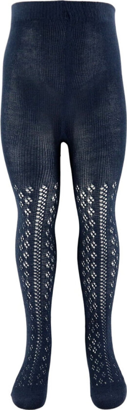 Strømpebukser - Bomull/Ull - Navy m. Hullmønster - - 68/74 - Strømpebukser