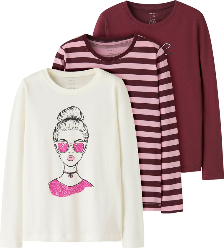 Gensere - 3-pack - NkfNiana - Lilac poser/Lilac Stripe+C - - 7-8 år (122-128) - Genser