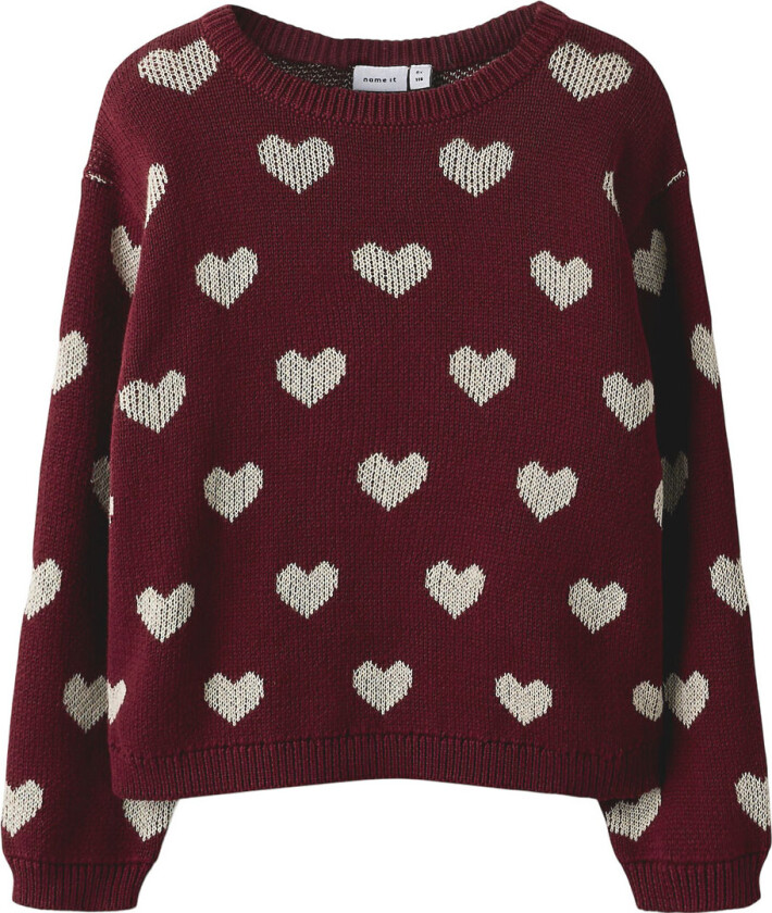 Genser - Strikk - NmfOana - Burgundy/Peyote Heart - - 4 år (104) - Genser