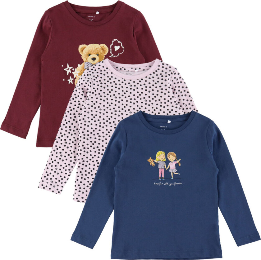 Gensere - 3-pack - NmfNia - Burgundy/Burgundy+Tidlige ti - - 2 år (92) - Genser