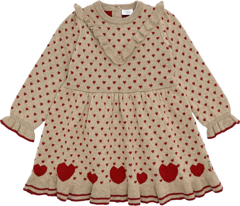 Kjole - Strikk - HCKarina - Kjeks/Rød m. Hjerte - - 5 år (110) - Kjole