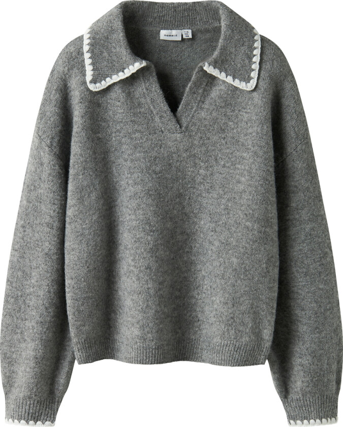 Genser - Polo Strikk - NkfRikasa - Grey Melange - - 7-8 år (122-128) - Genser