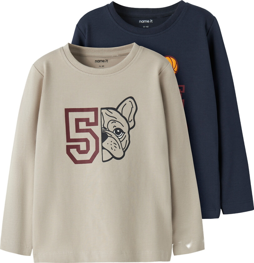 Genser - 2-pack - NmmVux - Island Fossil/Navy Blazer Spi - - 5 år (110) - Genser