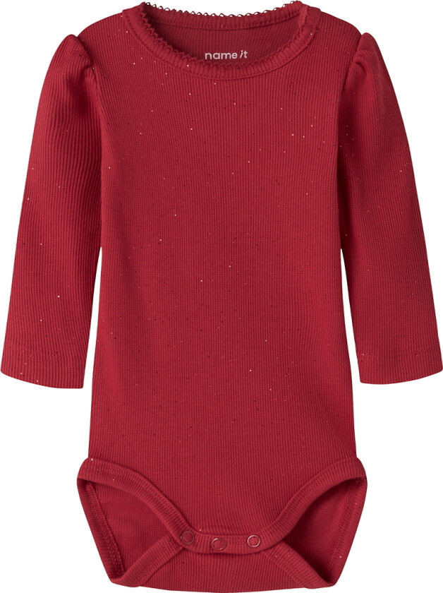 Body I/e - Rib - NbfRosally - Jester Rød m. Glitter - - 56 - Langermet Body