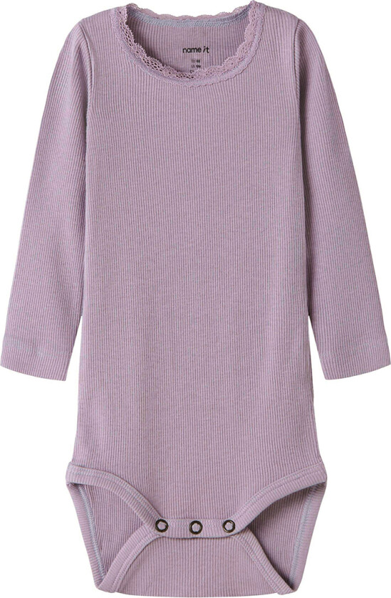 Body I/e - Noos - Rib - NbfKab - Lavender Grå - - 74 - Langermet Body