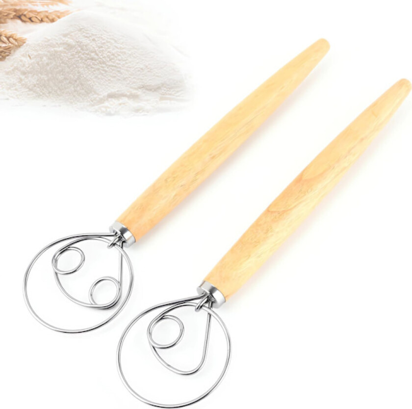 Bilde av Pakke med 2 profesjonelle deigvisper, dansk visp, brøddeigvisp, eggvisp, for baking av brød, bakverk, dessert