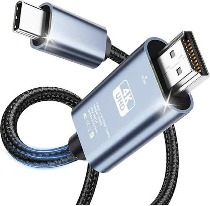 USB C til HDMI-kabel 4K 60Hz Type C (Thunderbolt 3) til HDMI for Surface, MacBook, iMac, iPad, Dell, HP, Lenovo, Galaxy, Huawei - 2M
