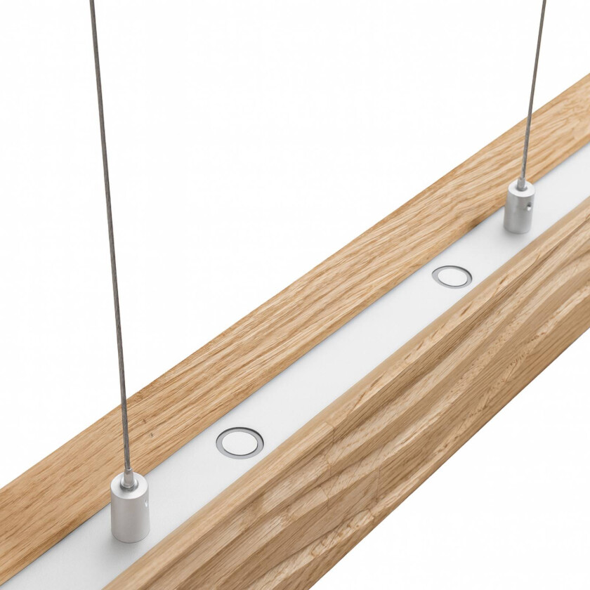 LED-hengelampe Atacama, eik/nikkel, tre, lengde 116 cm