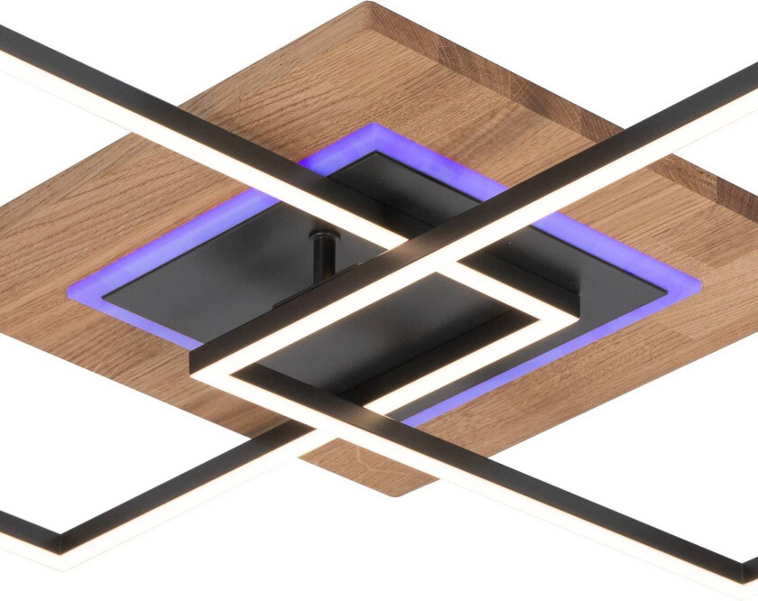 LED-taklampe Panama M Plus, eik/svart, lengde 61 cm