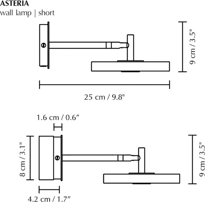 LED-vegglampe Asteria SHORT HW, polert stål, 28 cm