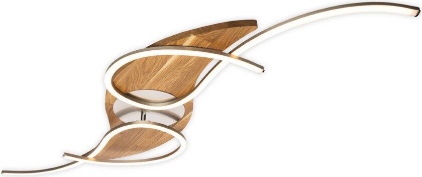 LED-taklampe Panama curved, eik/nikkel, lengde 128 cm