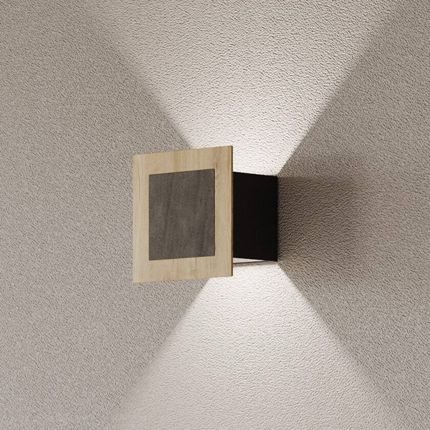 LED-vegglampe Chile S, eik/granitt, høyde 15 cm, dimbar