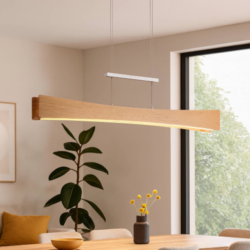 LED-hengelampe Peru, eik/nikkel, lengde 116 cm