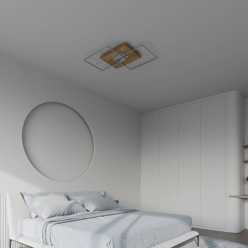 LED-taklampe Inka S, lengde 50 cm, lyst tre, dimbar