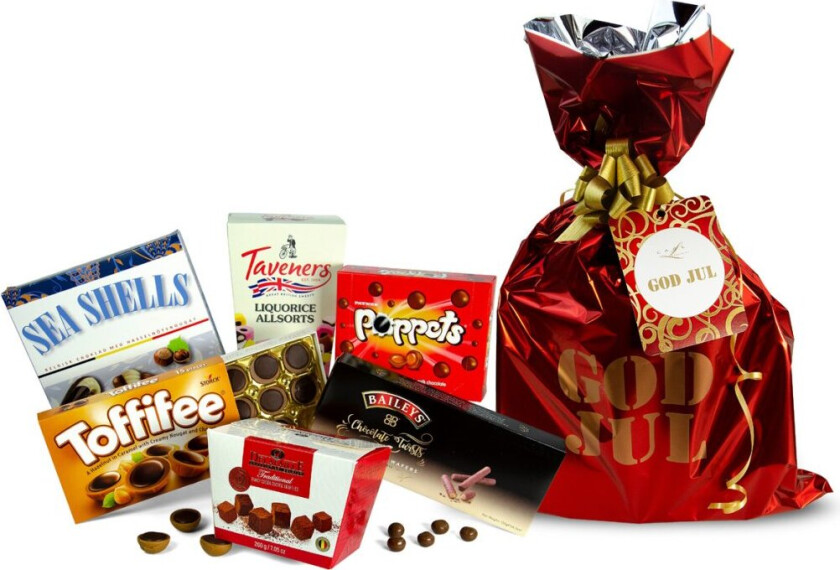 Julerød gavepose med godterimiks 1,1 kg