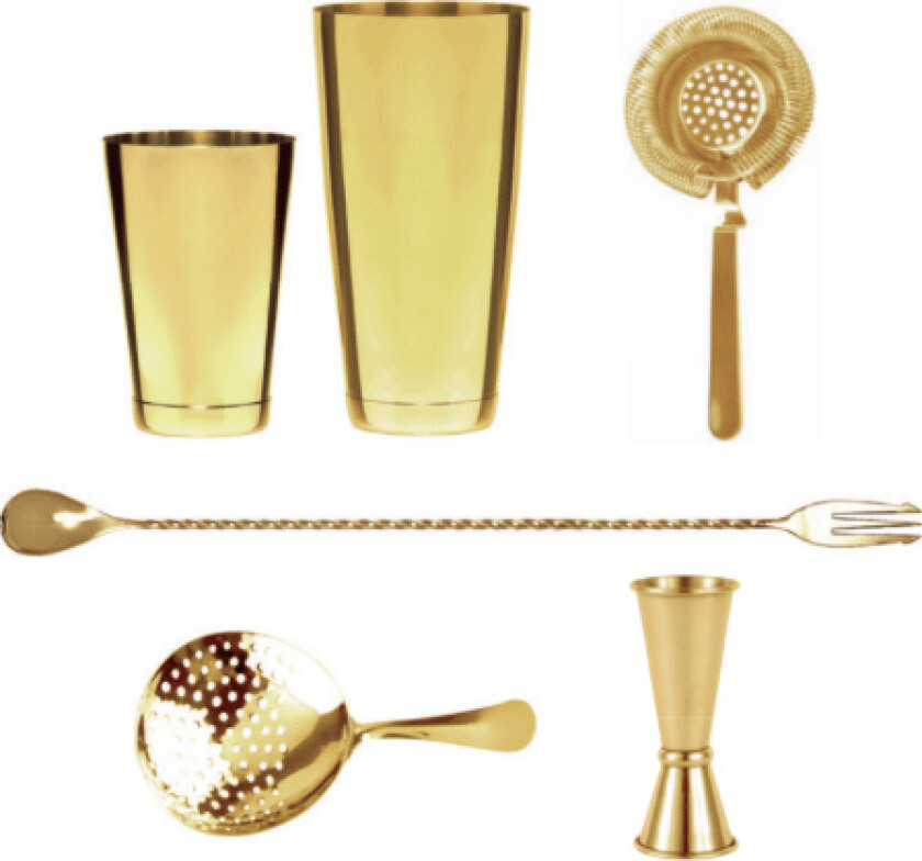 Speakeasy barsett i gullbelagt metall