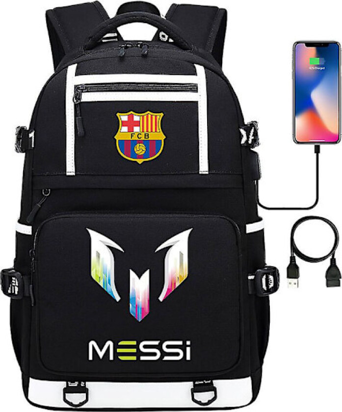 Messi Barcelona Trykket Ryggsekk Reiseveske Student Skoleveske Vanntett Datamaskin
