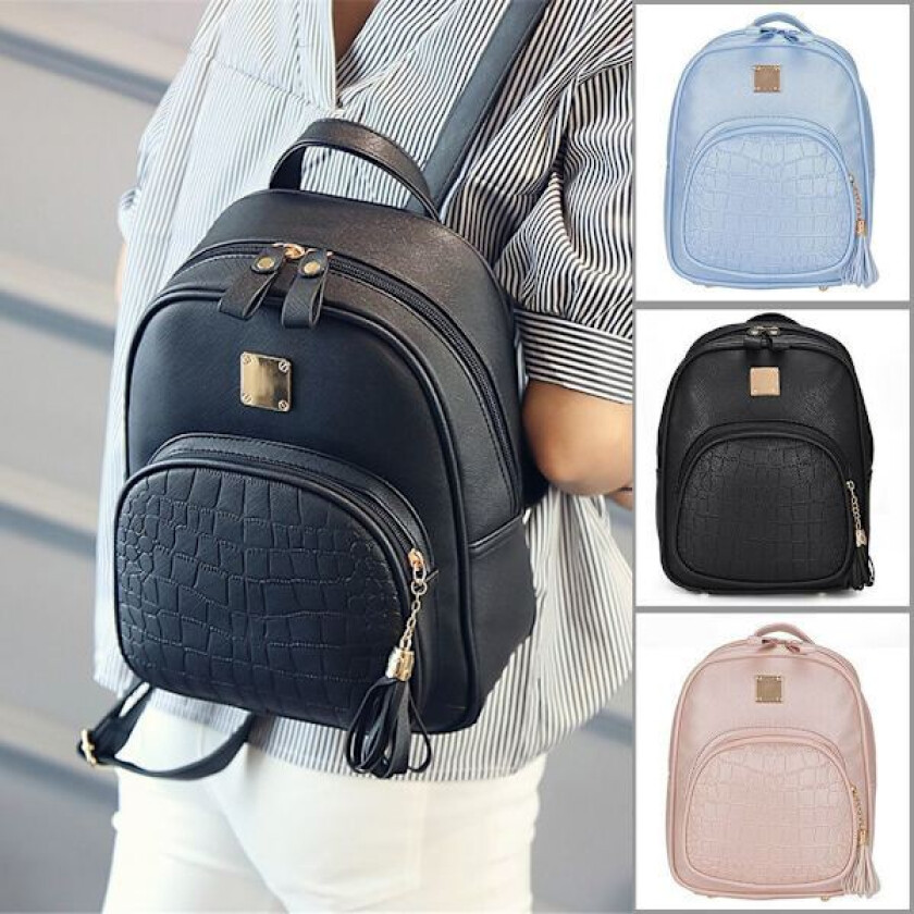 Dame PU Lær Skoleflettet Ryggsekk GRÅ