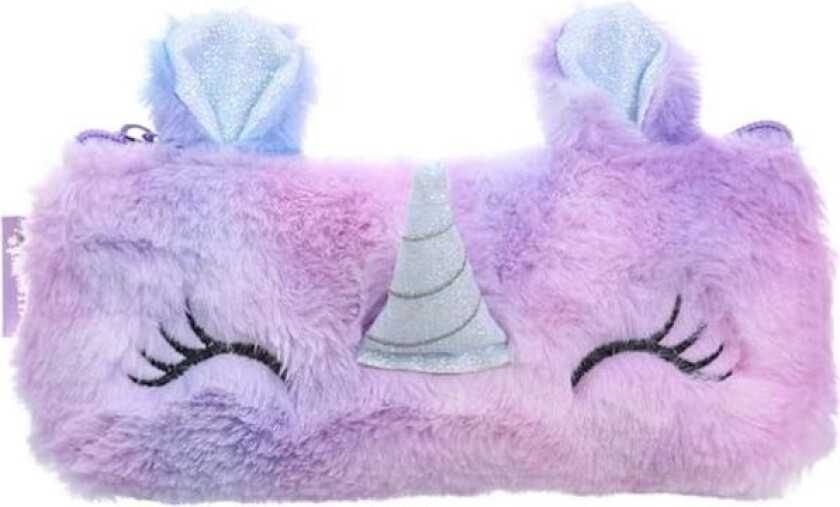 Plysj enhjørning penalhus, kunstpels, blyant, studenter, penn, blyantoppbevaringspose, lodden skrivesaker, penneorganisator, fiolett