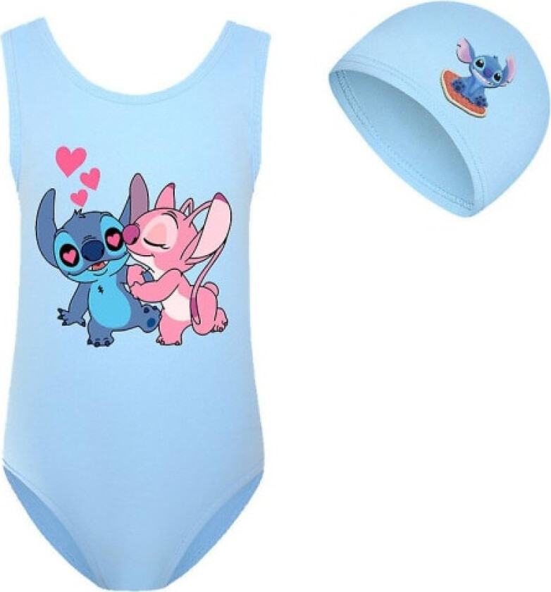 Lilo & Stitch badedrakt for barn jenter tegneserie badedrakt med lue for sommer strandferie basseng surfing himmelblå 11-12 år