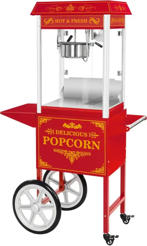 Popcornmaskin med vogn - Retro design - rød