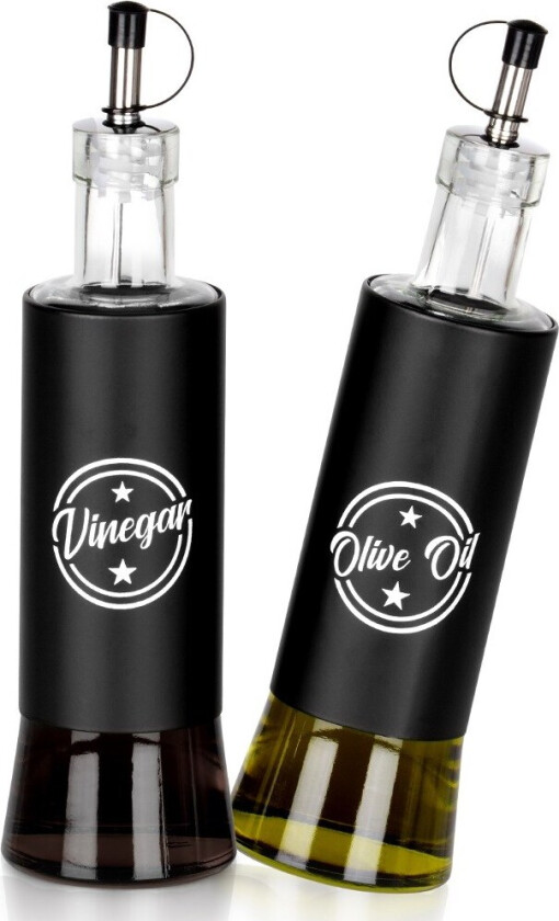 Olje- og eddikflasker, sort glass, 300 ml, 2 stk.
