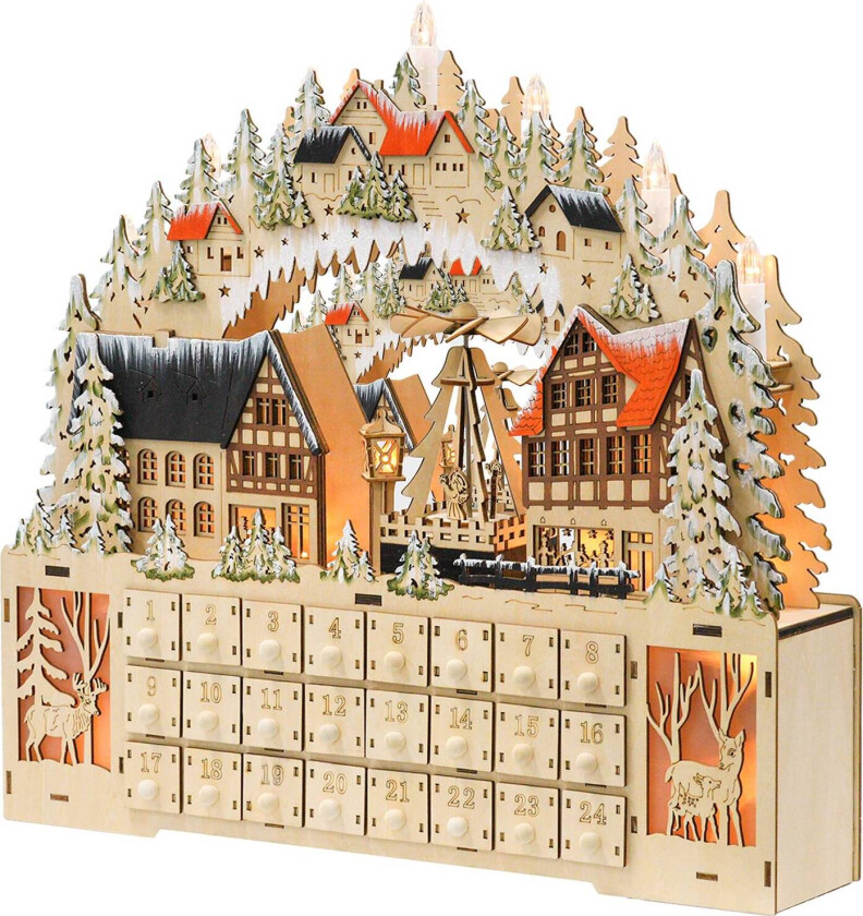 Adventskalender for fylling av 24 skufferom Julekalender med LED-lys Adventskalenderboks Julepynt DIY MDF naturtre 45 x 9 x 42,5 cm