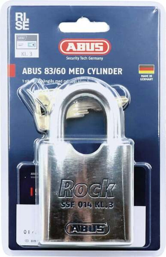 Hengelås abus 83/60 m/syl. Fg-kl.3