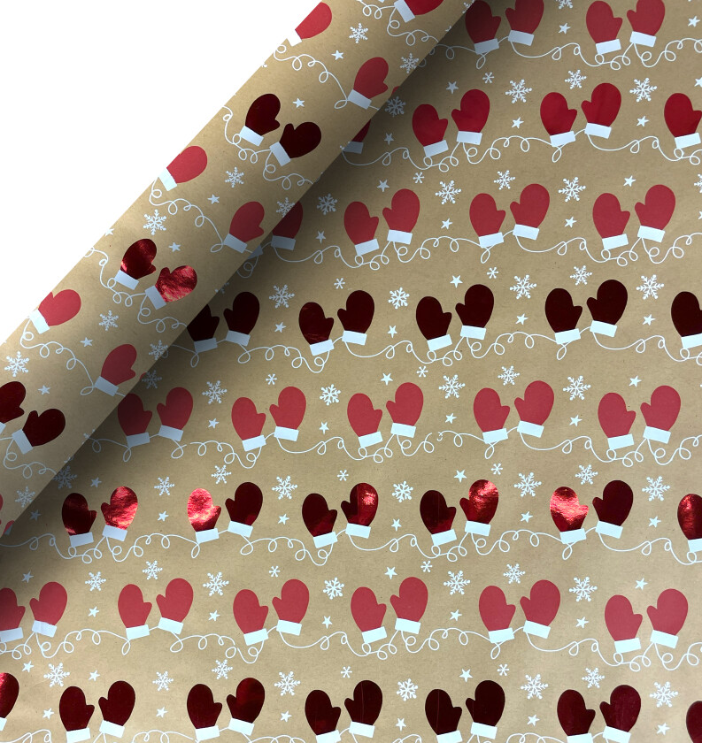 Gavepapir 2M kraft folie votter rød