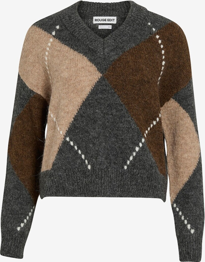 Pullover Rouargyle LS V-neck Knit - Grå
