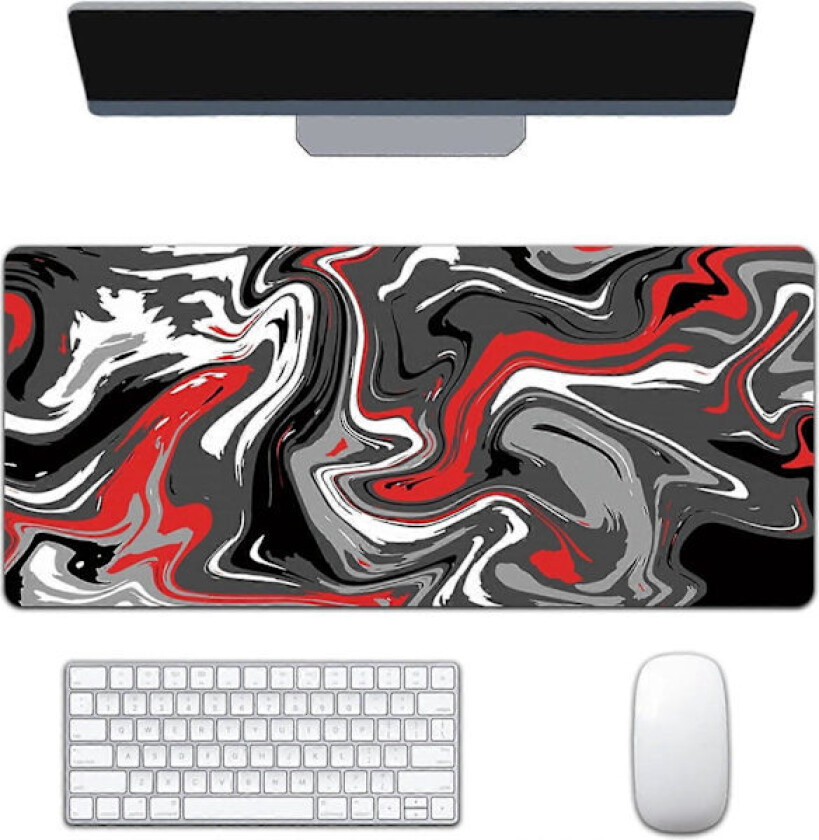 Topografisk musematte, stor spillmusematte 900 x 400 mm, spillmusematte med sydde kanter, musematte forbedret presisjon og hastighet rød
