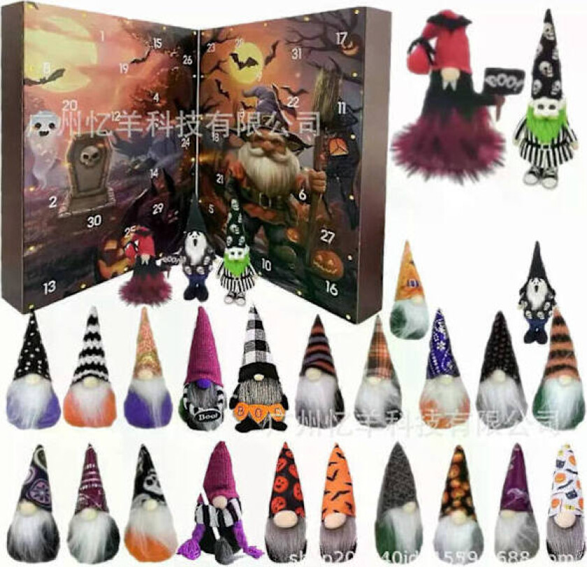 2025 Halloween Tomte Adventskalender med Plyschtomtar, 2025 Halloween Nedtelling Julegave for Barn og Voksne