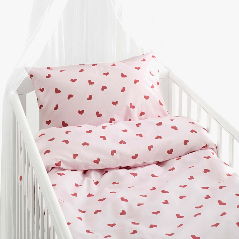 Sengesett Sprinkelseng Hjärtrud 2-delt 100x130, Rosa - Sengesett - 100% Bomull