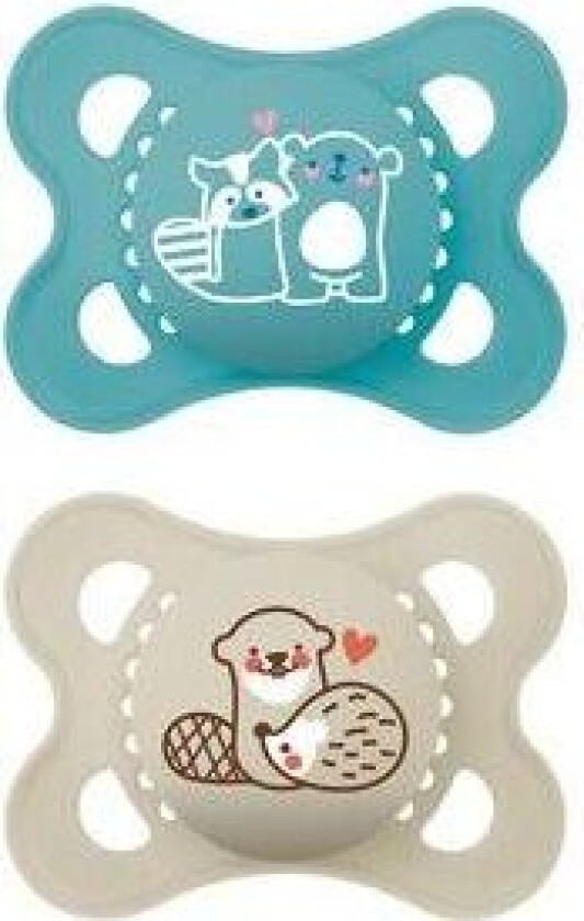 Original Silikone Smokk Blå/Natur 0-6 mnd. - 2 stk.