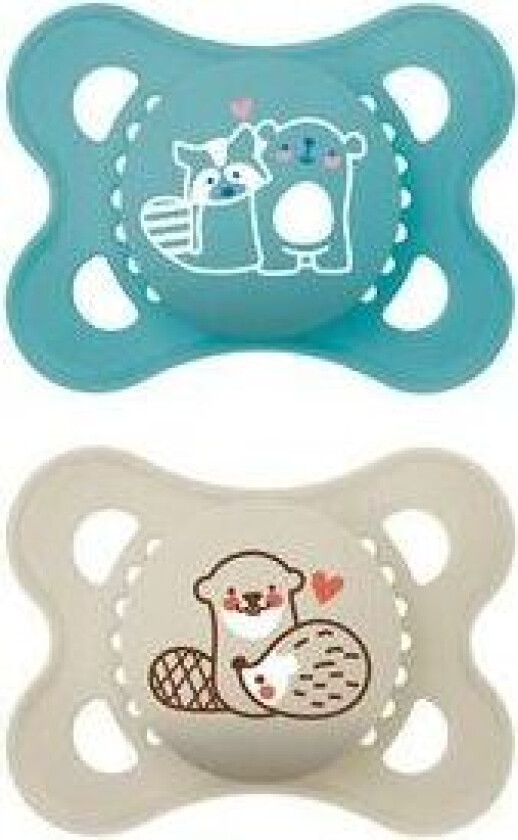 Original Naturgummi Smokk Blå/Natur 0-6 mnd. - 2 stk.