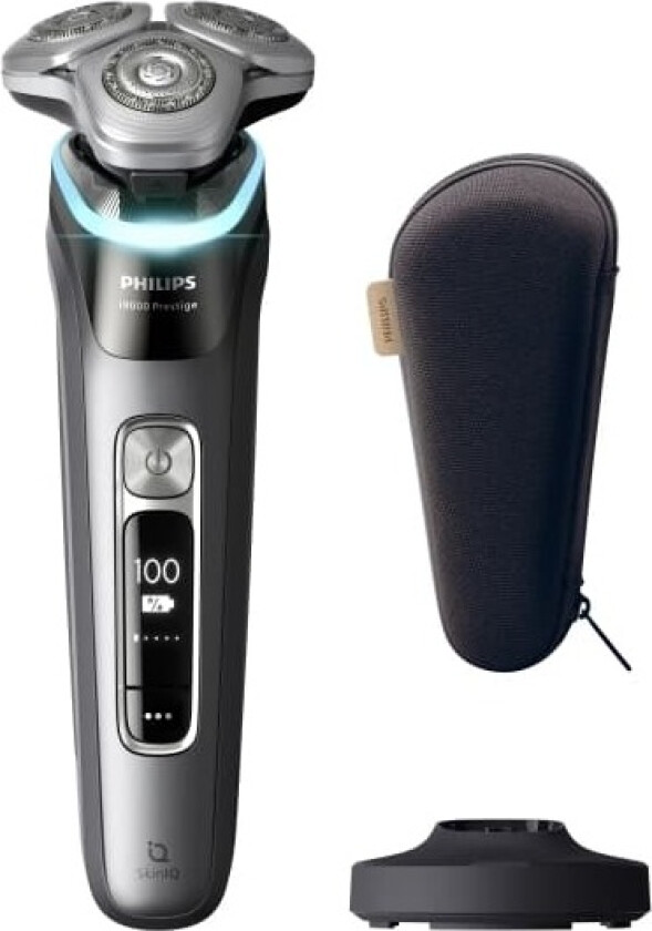 Philips i9000 Prestige XP9202/10 Våt og tørr elektrisk barbermaskin med SkinIQ, Roterende hode, Grå, SkinIQ, Rustfritt stål, Android, iOS, Batteri