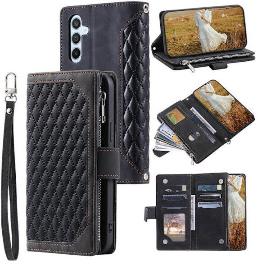 Til Samsung Galaxy A17 5G / A26 5G Lommebok-deksel med glidelås Rhombus Stitching Line Telefonveske