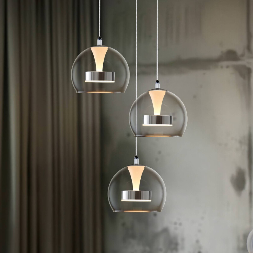 LED-hengelampe Flynt, Ø 42 cm kromfarget, metall CCT 3 lyskilder