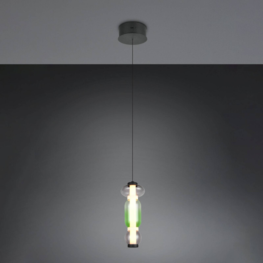 LED-hengelampe Minerva, Ø 15 cm, farget, glass, CCT, dimmer