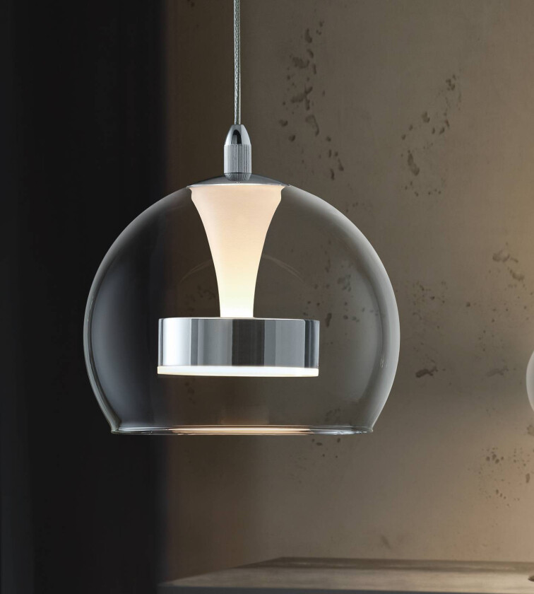 LED-hengelampe Flynt, Ø 20 cm, kromfarget, metall/glass, CCT