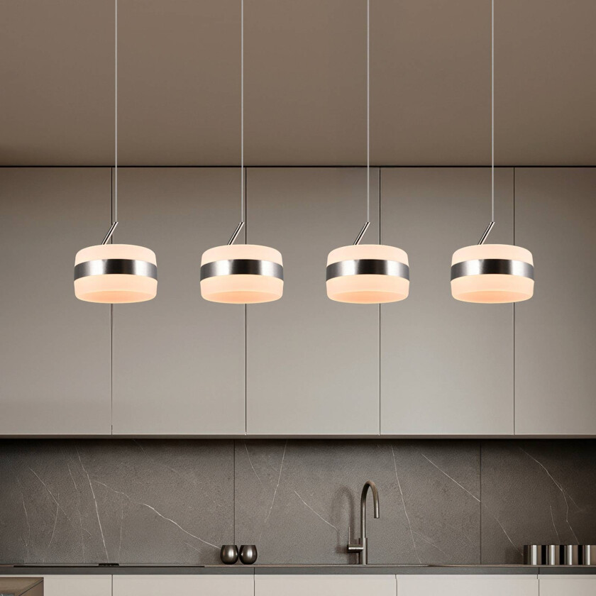LED-pendellampe Dios, nikkelfarget, lengde 85 cm, CCT, 4 lyskilder