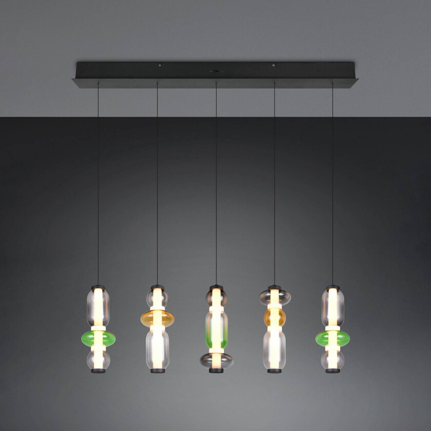 LED-hengelampe Minerva, lengde 100 cm, fargerik, glass, CCT-dimmer