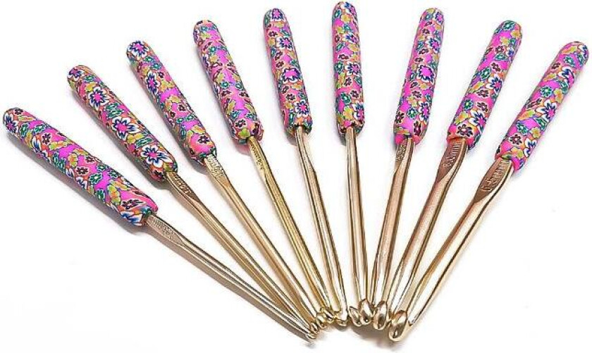 N029 - Sett med 9 stk. heklenåler Flower Power