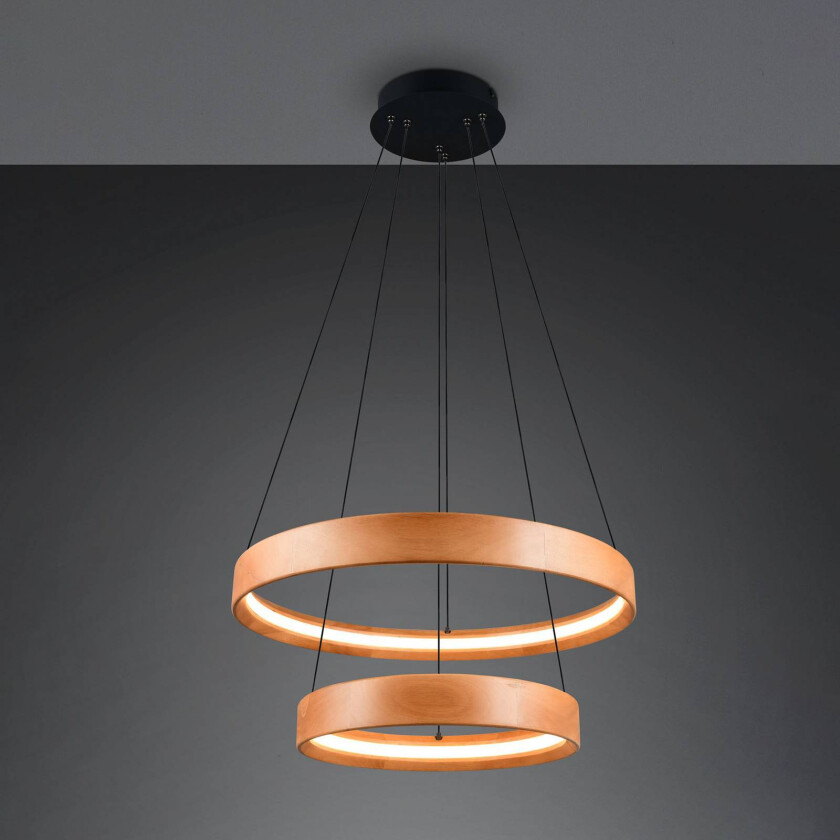 LED-hengelampe Lynwood, Ø 60 cm, trefarget, tre, 2 lyskilder