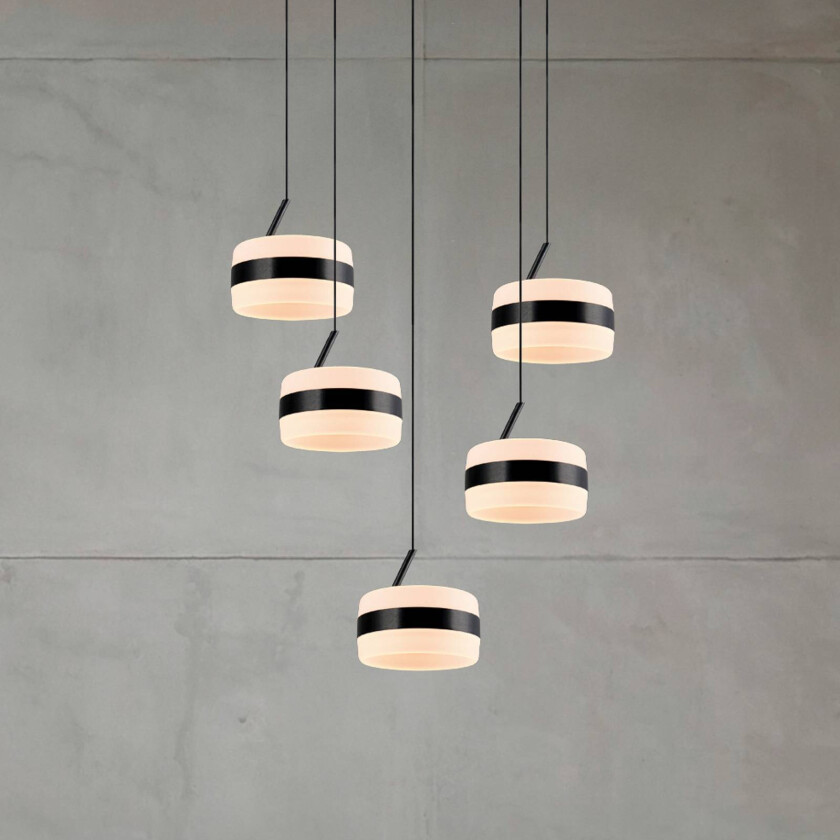 LED-pendellampe Dios, svart, Ø 45 cm, CCT, 5 lyskilder