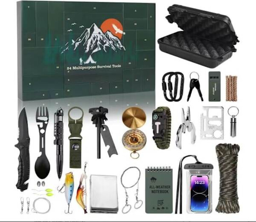 Julekalender, 24-dagers nedtelling utendørsverktøy agn fiskeverktøy Jul nedtelling, Juledekorasjoner, adventskalender