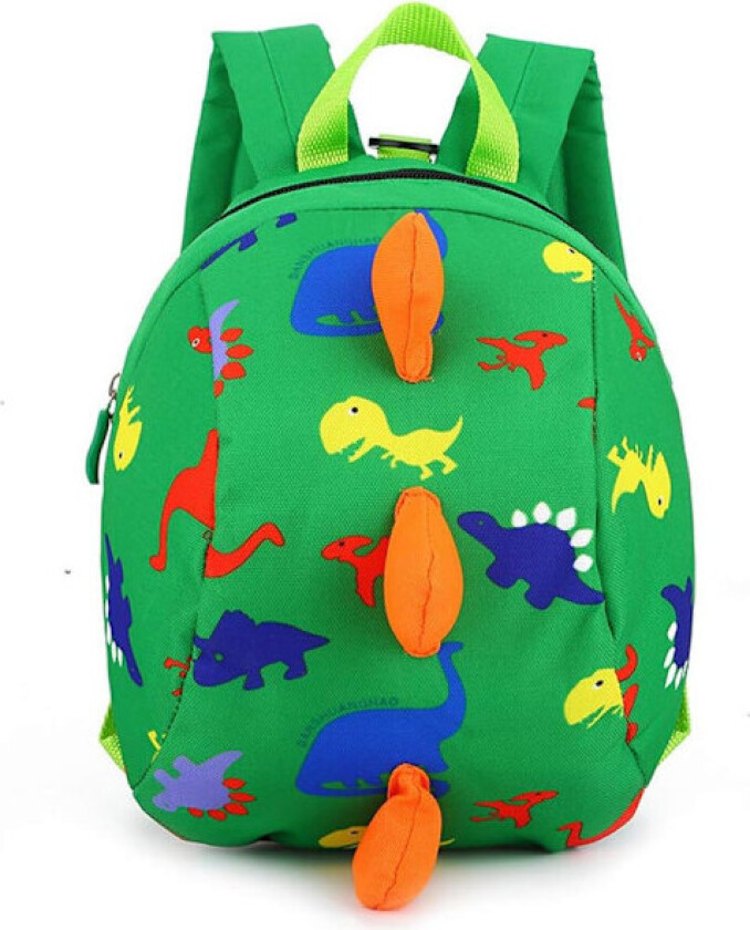 Søte Dinosaurtrykk Mini Ryggsekk for Småbarn Barn Baby Skolesekk Førskolesekk med Sikkerhetssele (Grønn)
