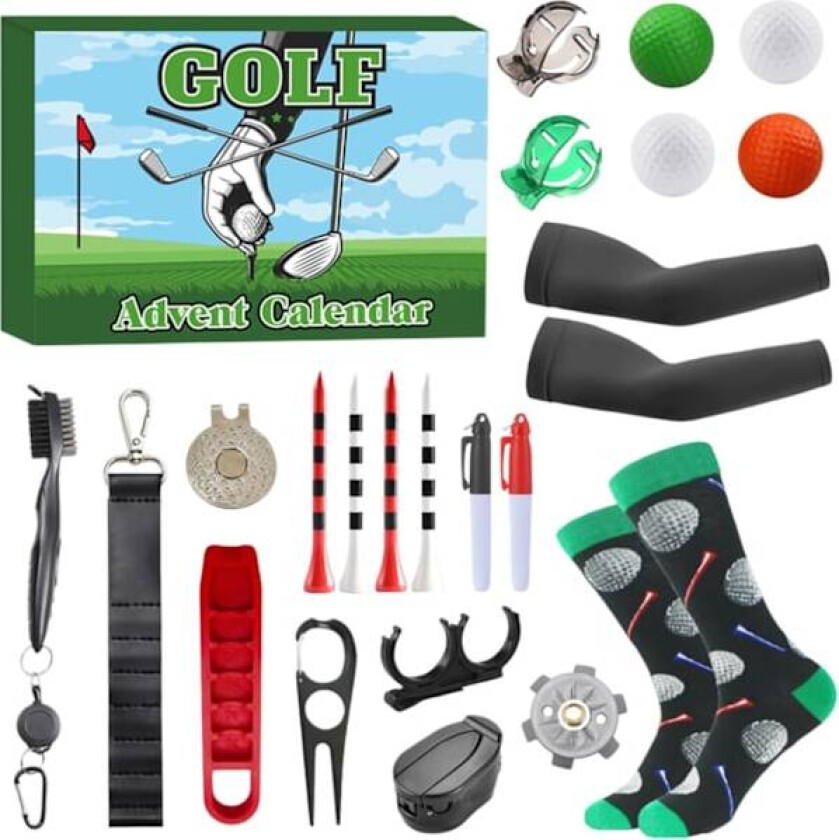 Golf Adventskalender for menn, 2025 Julekalender med golfballmarkører, pegger og tilbehør, Golfverktøysett, Gave til ektemann, far{REN}