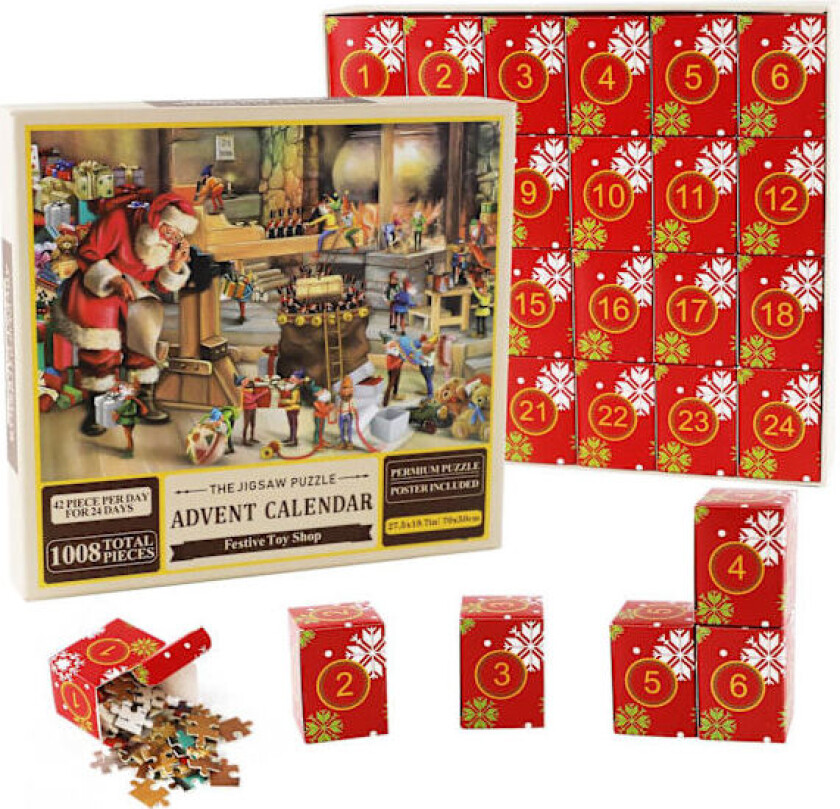Sendes fra Sverige Puslespill Adventskalender 2024, 1008 puslespillbrikker 24 dager Leketøysbutikk Jigsaw puslespill LEKETØYSBUTIKK Jule nedtelling Julekalender a